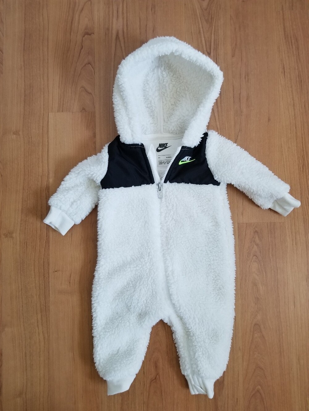 Nike White and Black Sherpa Hooded Baby Jumpsuit